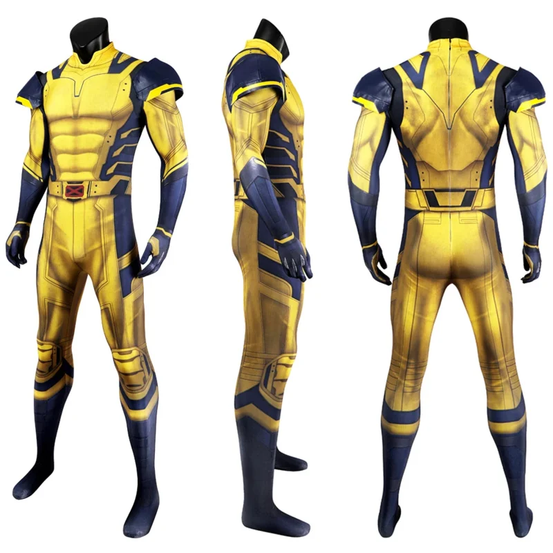 Disfraz de cosplay de Lobezno para hombre, Mono de James Howlett, conjunto de armadura de hombro, mono zentai con estampado 3D, traje de superhéroe para Halloween