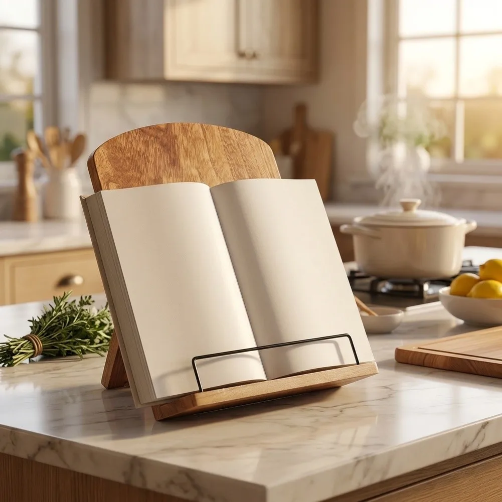 Adjustable Book Holder Cookbook Stand Adjustable Angle Design Sturdy Wood Construction Multifunctional Device Holder