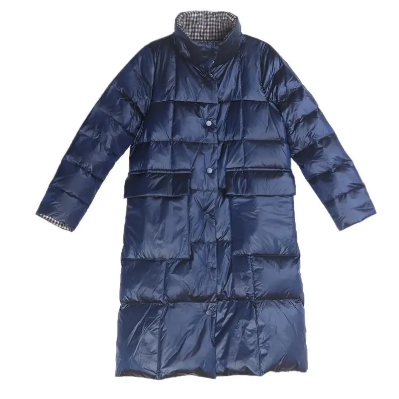 Autumn and Winter European Women's Down Jacket Windproof Standing Collar Double-sided Wear