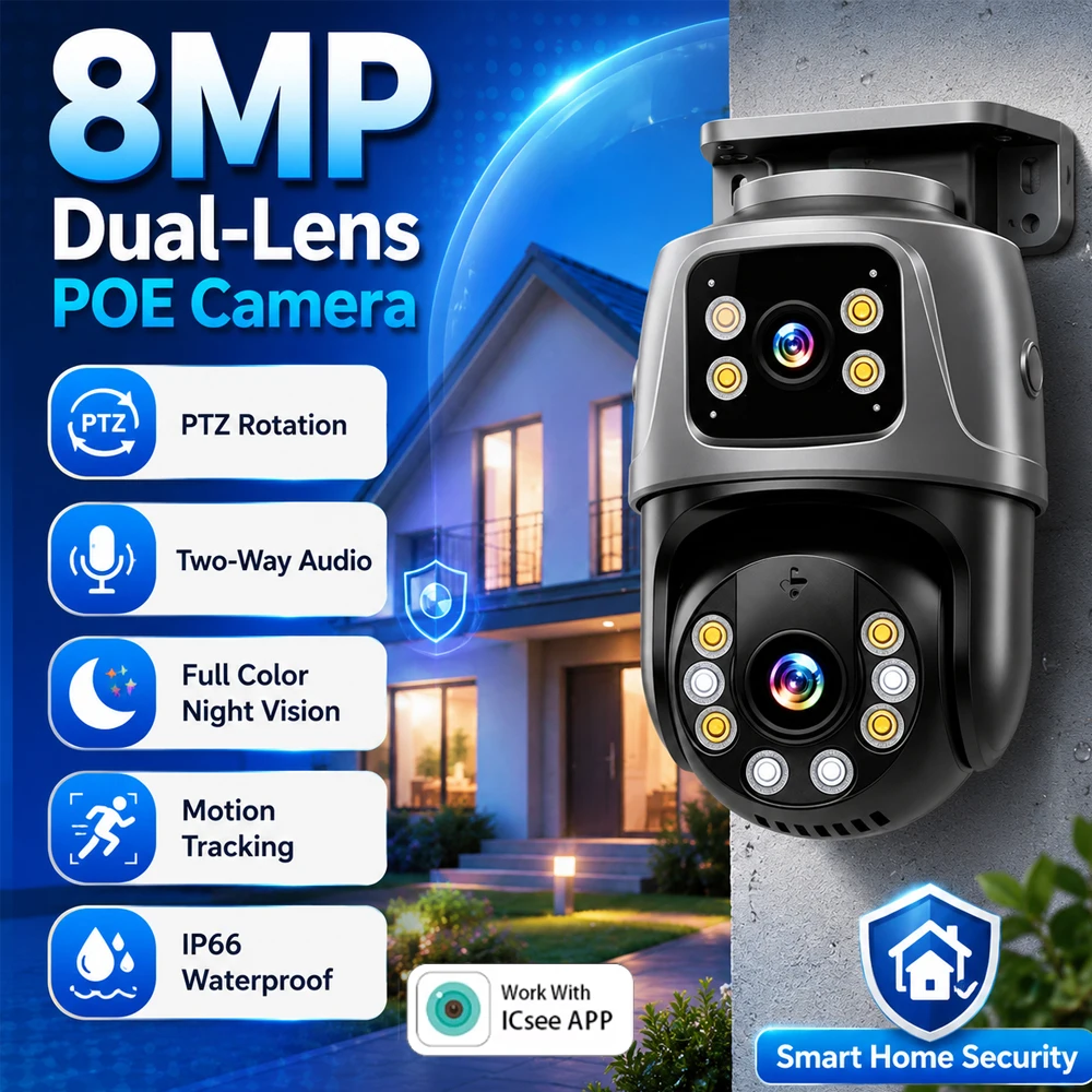 icsee-8mp-dual‑lens-poe-ptz-security-camera-motion-tracking-ip66-waterproof-color-night-vision-outdoor-poe-ip-surveillance-camer