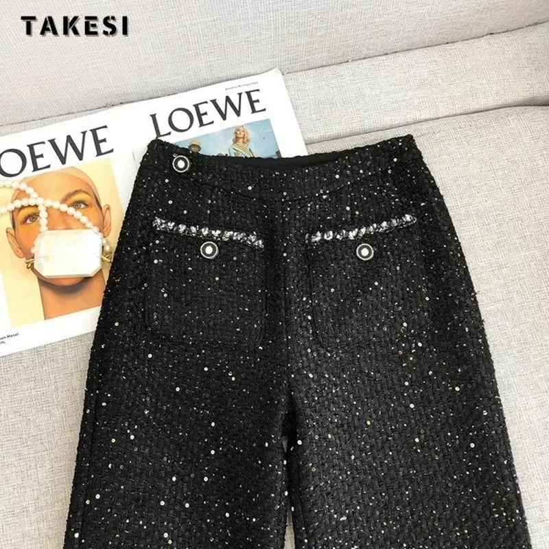 2024 Summer Casual Vintage Style Dot Print High Waist Pants Women Wide Leg Ankle Length Elegant Black Trousers