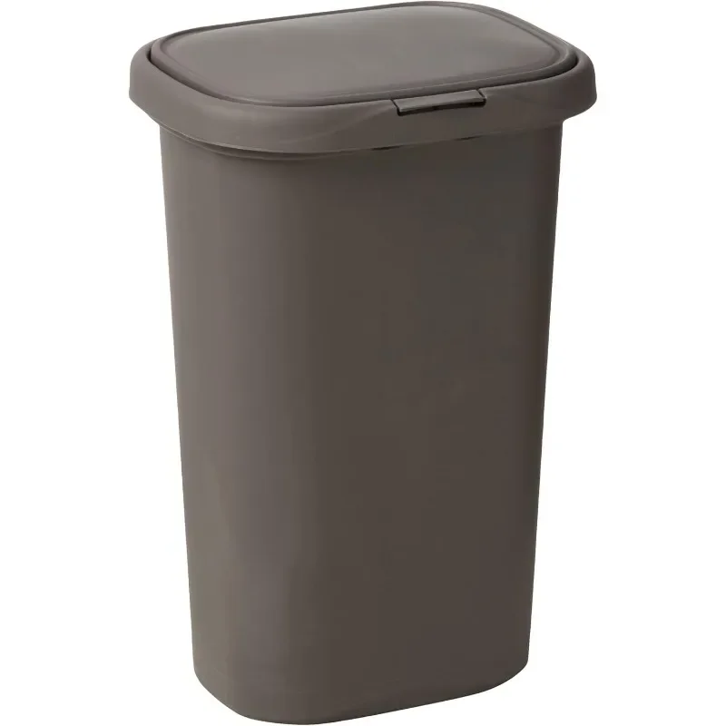 

Spring Top Kitchen Bathroom Trash Can with Lid, 13 Gallon Gray Plastic Garbage Bin, 49.2-liter