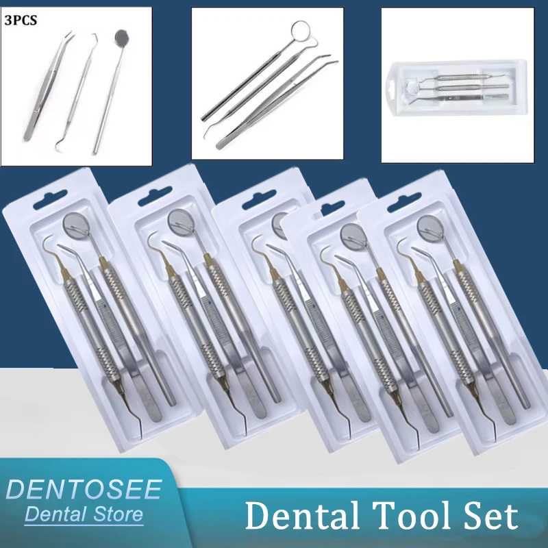

Dental Kit Stainless Steel Tools Set with Mirror Scraper Probe Hook Tweezers for Professional/Home Oral Care Hygiene