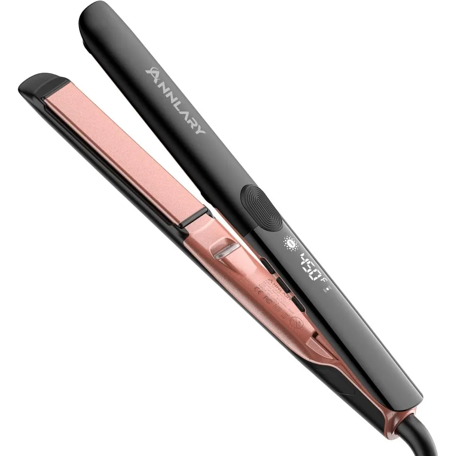 Hair Straightener 1 Inch Flat Iron and Curler 2 in 1 Titanium Ceramic Ionic Dual Voltage Straightener with Heat-Resistant Silic