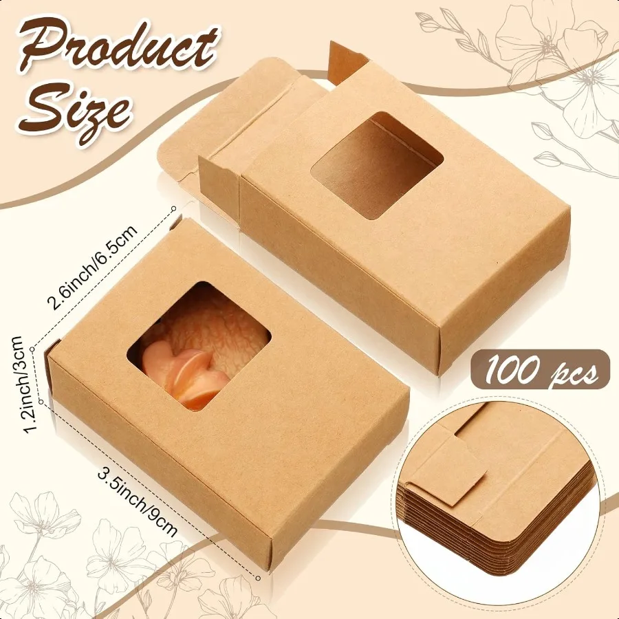 100 Pcs Soap Packaging Boxes Kraft Paper Boxes 3.5 x 2.6 x 1.2 Inch Brown