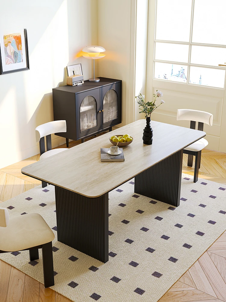 Dining table and chairs, small apartment, antique black solid wood dining table,