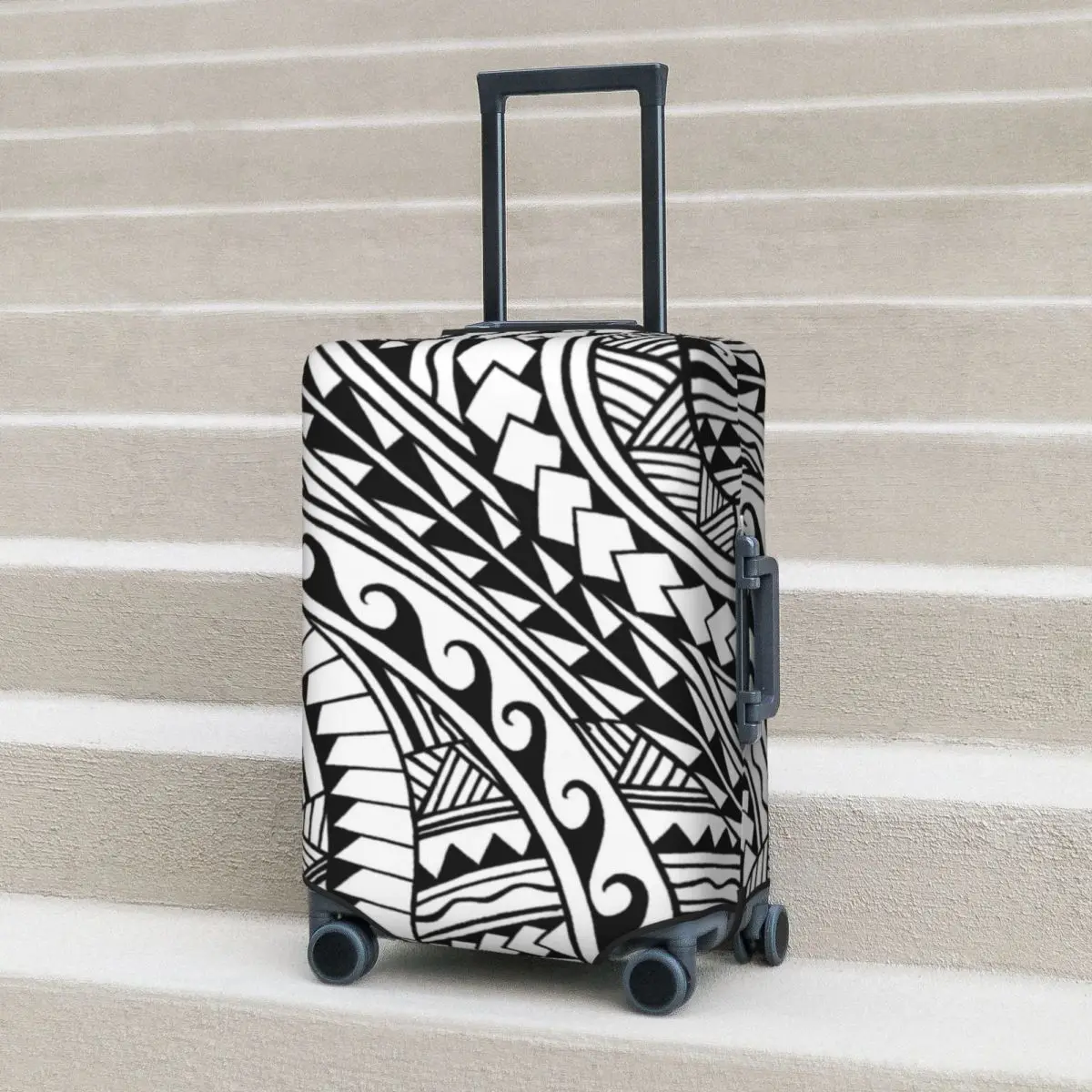 

Polynesian Tribal Suitcase Cover Hand Drawn Hawaiian Business Protector Flight Strectch Luggage Accesories