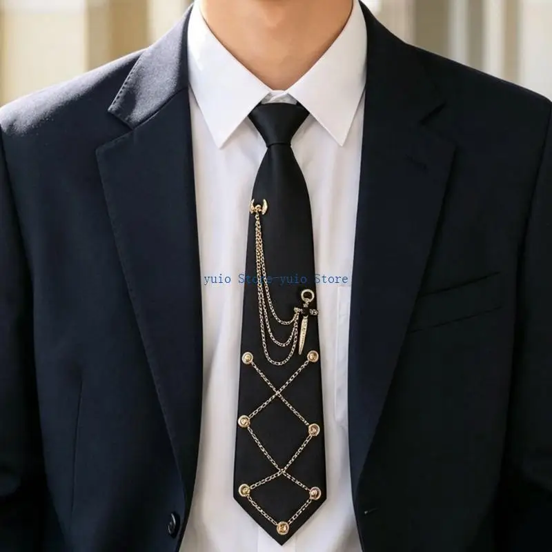 X7XB Fast-Wear Black Link Tie for Collar Wear and Outfit Changes Daily