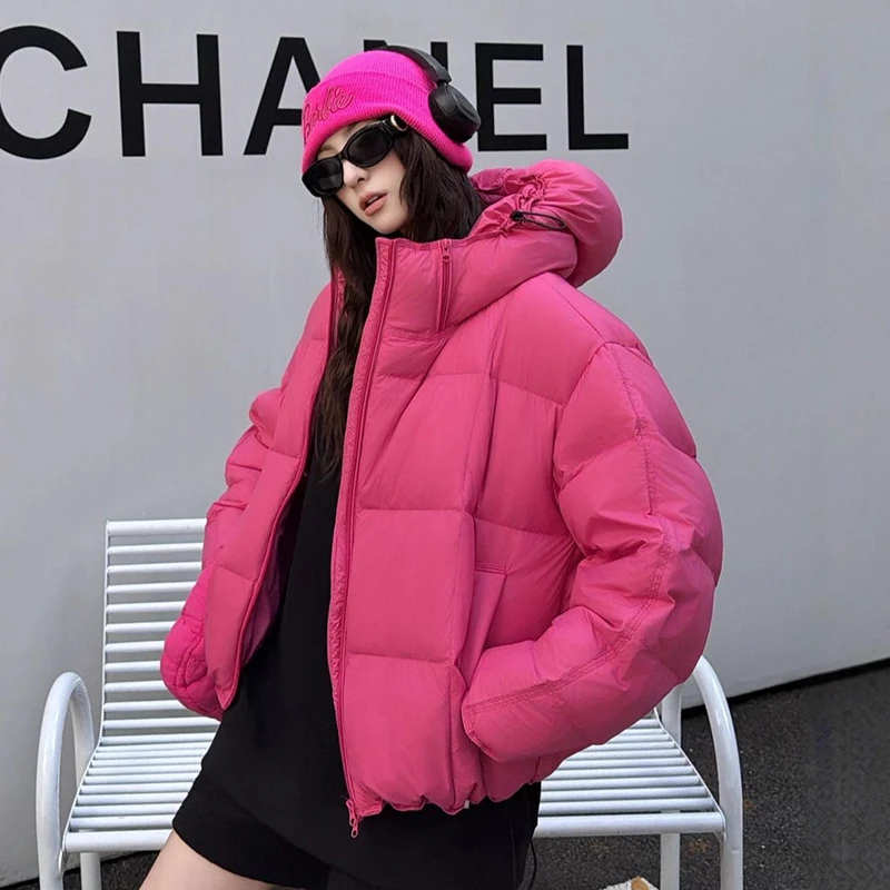 الشتاء قصيرة مقنعين الدافئة نفخة أسفل سترة الإناث الصلبة رشاقته فضفاض سستة الستر النساء الأبيض بطة أسفل رقيق باركر أبلى