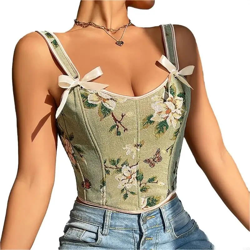 

31KD Popular Corset Elegant Jacquard Bustier for Female French Shaping Girdle LaceUp Tanks Top for Cosplay Party Theme Event