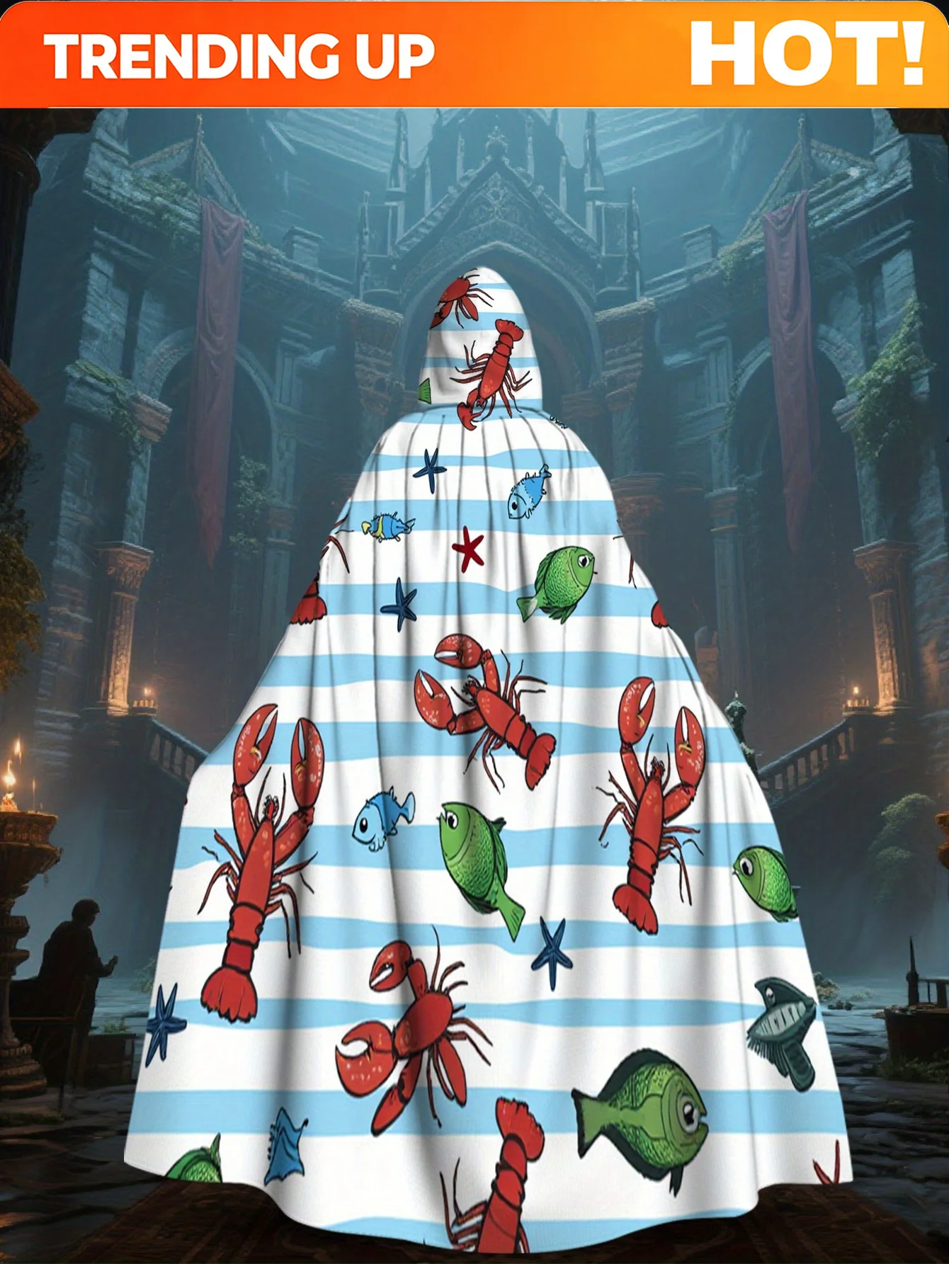 Customization 1pc Lanyard Product, 2D Flat Printing, Portable Hooded Cape, Lobster, Fish, Starfish, 100% Polyester, For Indoor U