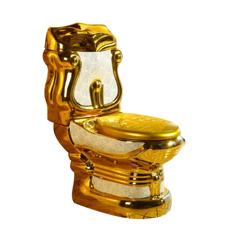 European style toilet, gilded, local luxury, gold retro toilet, golden relief, colored   bathroom, quiet, large caliber