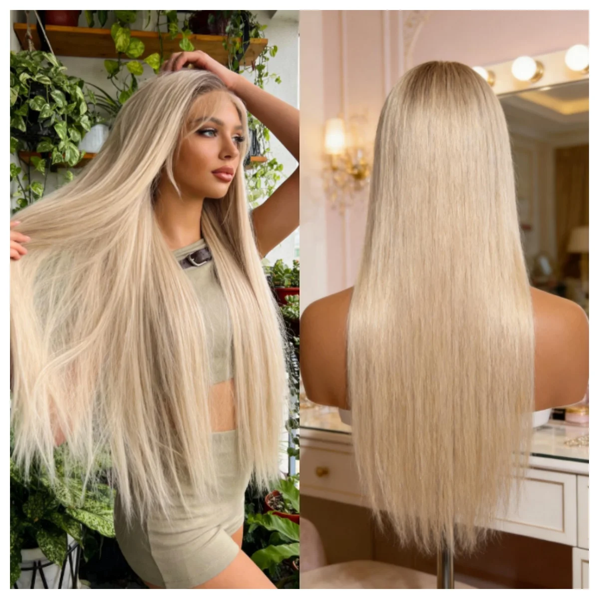 

Platinum Blonde Long Straight Wig Pre-Plucked 13x4 HD Lace Front Glueless Synthetic Hair for Women Cosplay