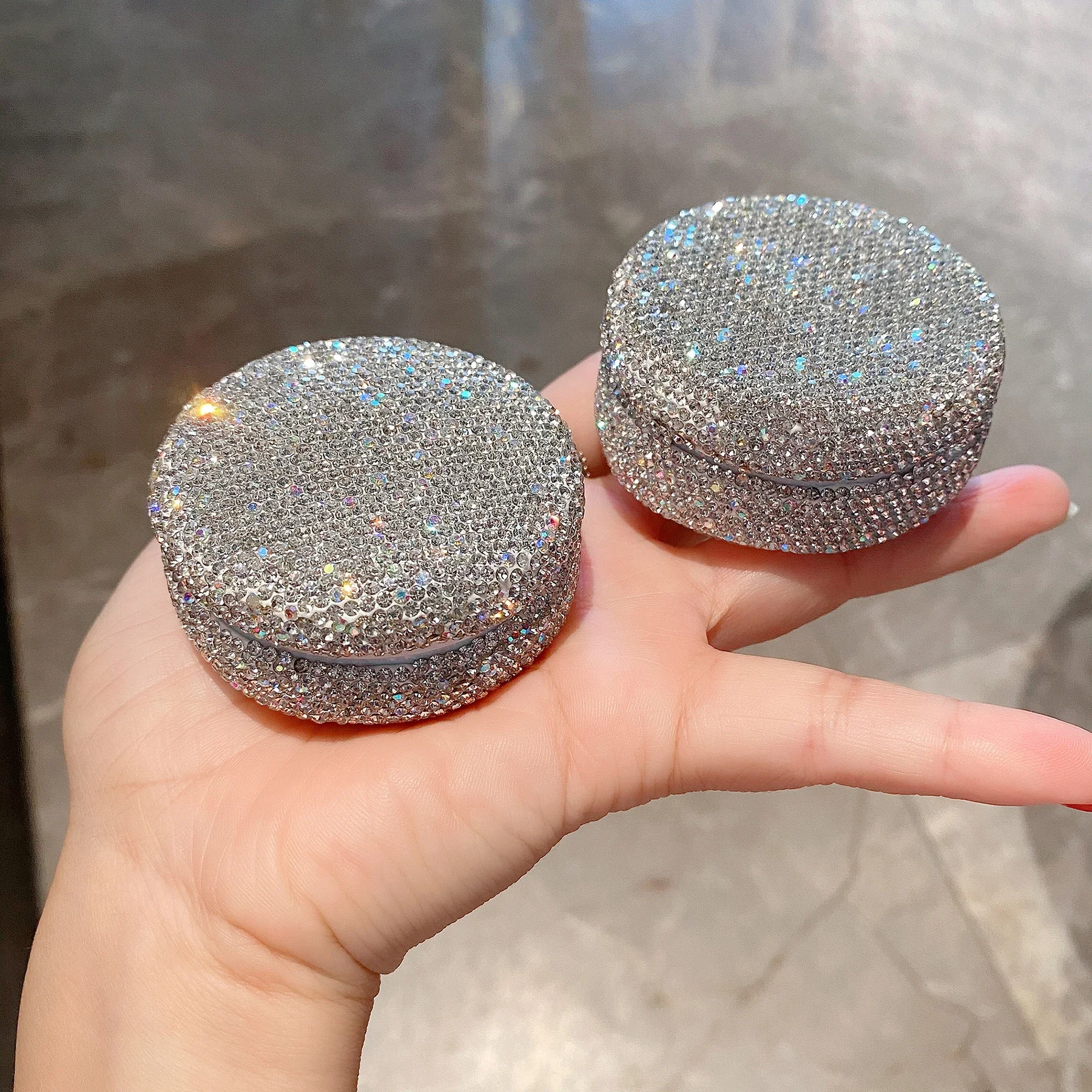 Sparkling Rhinestones Refillable Empty Powder Case with Powder Puff Cosmetic Puff Box with Sieve Makeup Jar Container 5g Sifter