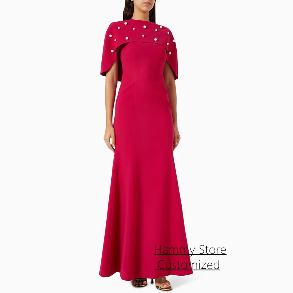 

Женское простое вечернее платье с жемчужной накидкой, индивидуальный пошив, круглый вырез, без рукавов, длиной до щиколотки, арабское платье для выпускного вечера, торжественные платья