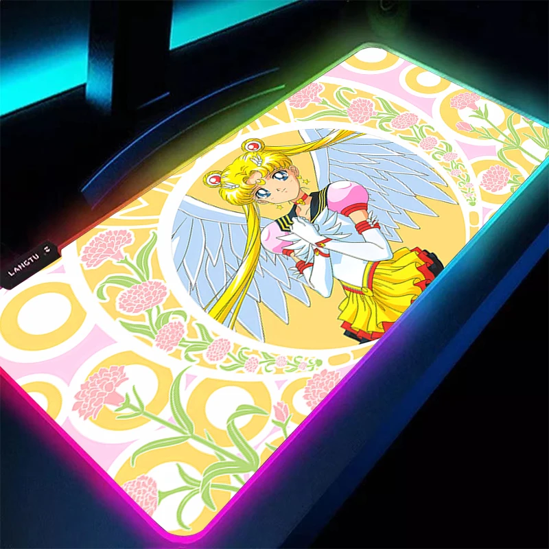 

RGB Mouse Pad S-Sailor Moon 90x40cm Gamer Gaming Accessories Varmilo Keyboard PC Computer Desk Mat Carpet Backlight LED Mousepad