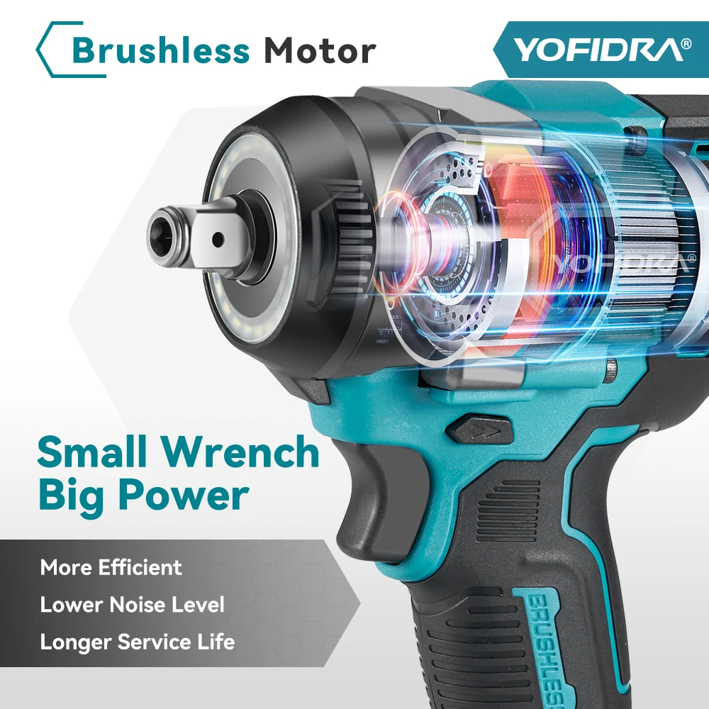 YOFIDRA 1200N.M Brushless Electric Impact Wrench 5 Gears 1/2\