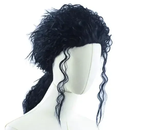 Perruque noire MJ Michael Cosplay, perruque bouclée mi-longue noire style Jackson Michael, perruque à tresses pour Halloween