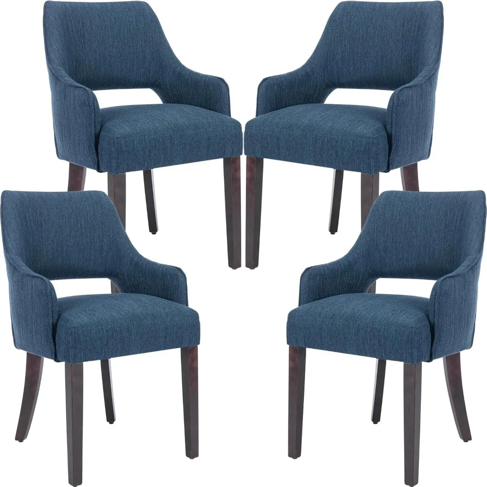 

Set of 4 Modern Upholstered Linen Dining Chairs with Open Back and Wooden Legs for Home Kitchen Use