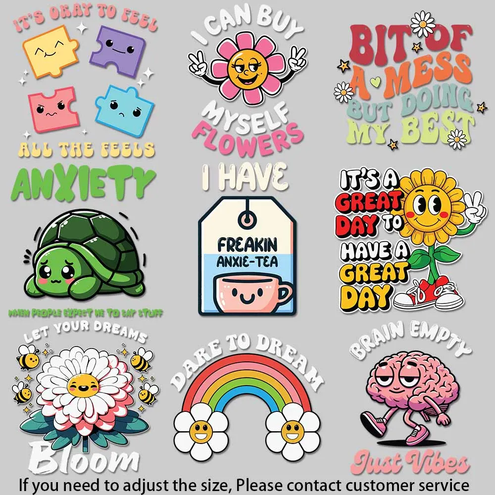 Vibrant Cartoon Heat Transfer Patches - Anxiety Relief & Happy DIY Decor for T-Shirts, Bags & More