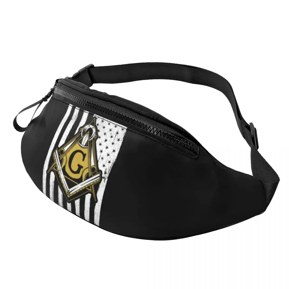 Masonic American Flag Fanny Pack Women Men Custom Freemason Crossbody Waist Bag for Running Phone Money Pouch