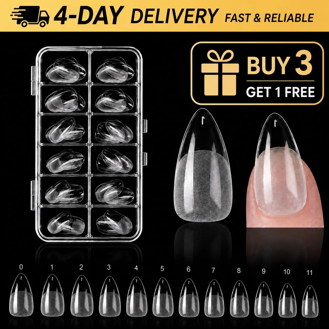 Luxury False Nail Tips Soft Gel Fingertip Semi-matte Capsules Almond French Coffin Full Cover Artificial Fake Nails Extension, DIY Manicure Set for Women Teens Wedding Party Prom Vacation Date Night Home Salon Beauty Gift