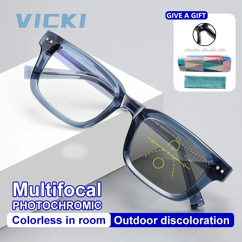 VICKI Men's Multifocal Progressive Lens Frames Anti-blue Light Myopia Hyperopia Reading Glasses Customized Prescription PFD2189