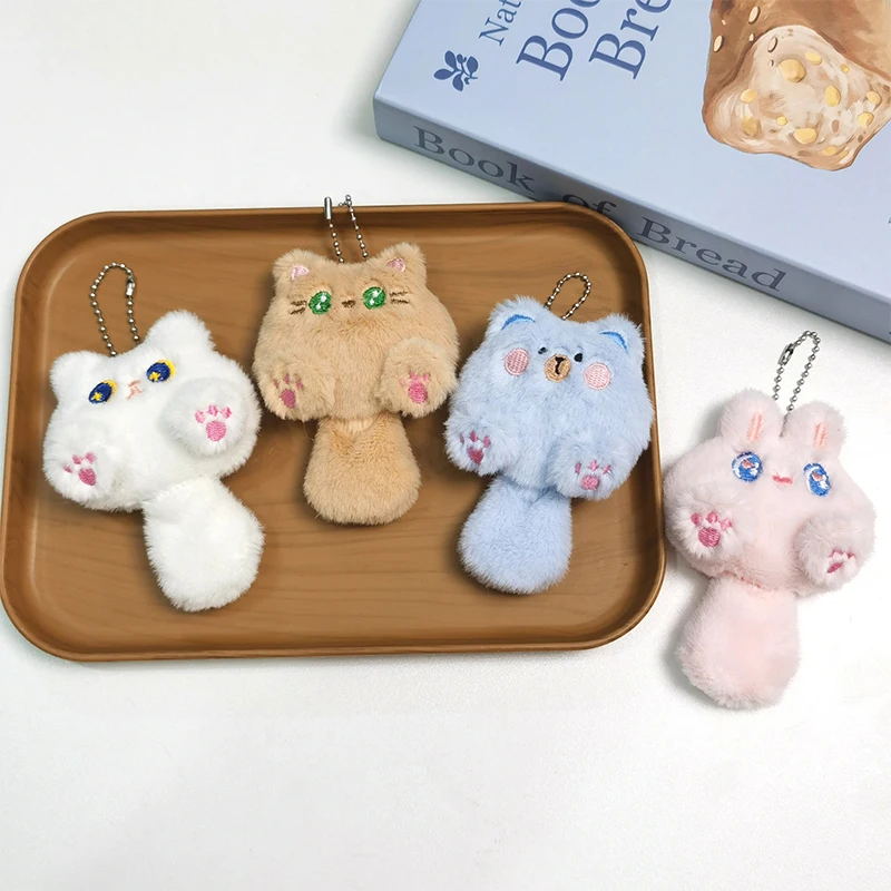 Cute Small Cat Plush Toy Cartoon Kitten Pendant Soft Stuffed Doll Keychain Car Key Ring Backpack Bag Decor