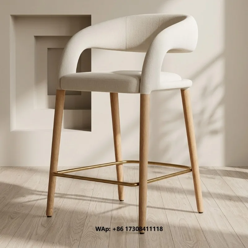 FERLY Elegant Curved Backrest Bar Chair Luxury Padded Fabric Counter Stool Factory Direct Wholesale Customizable Color Bar Stool
