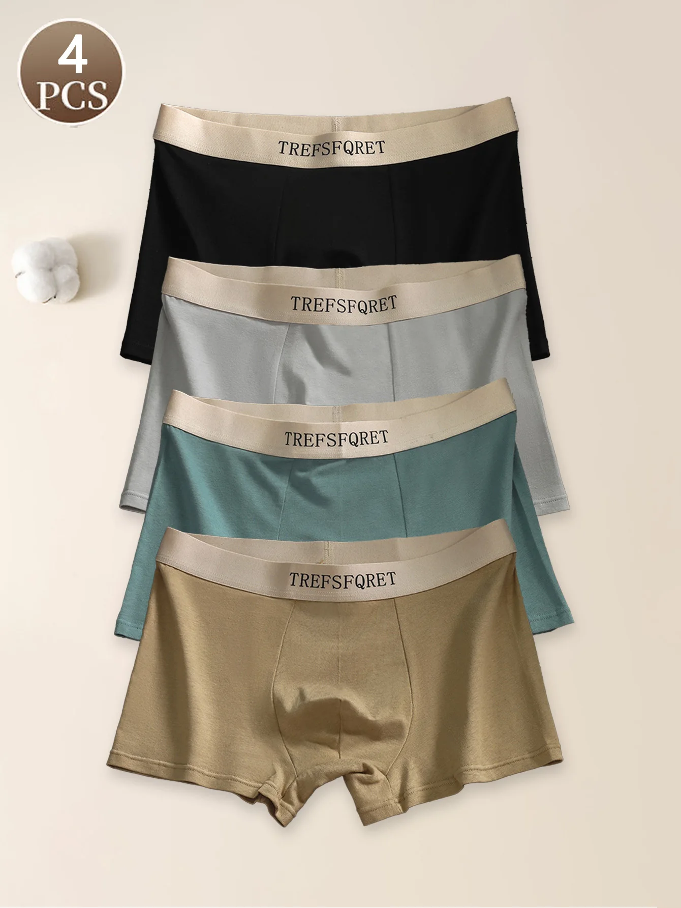 

4 шт. однотонных хлопковых трусов с надписями, мужские, дышащие, свободные, удобные, простые, со средней посадкой.