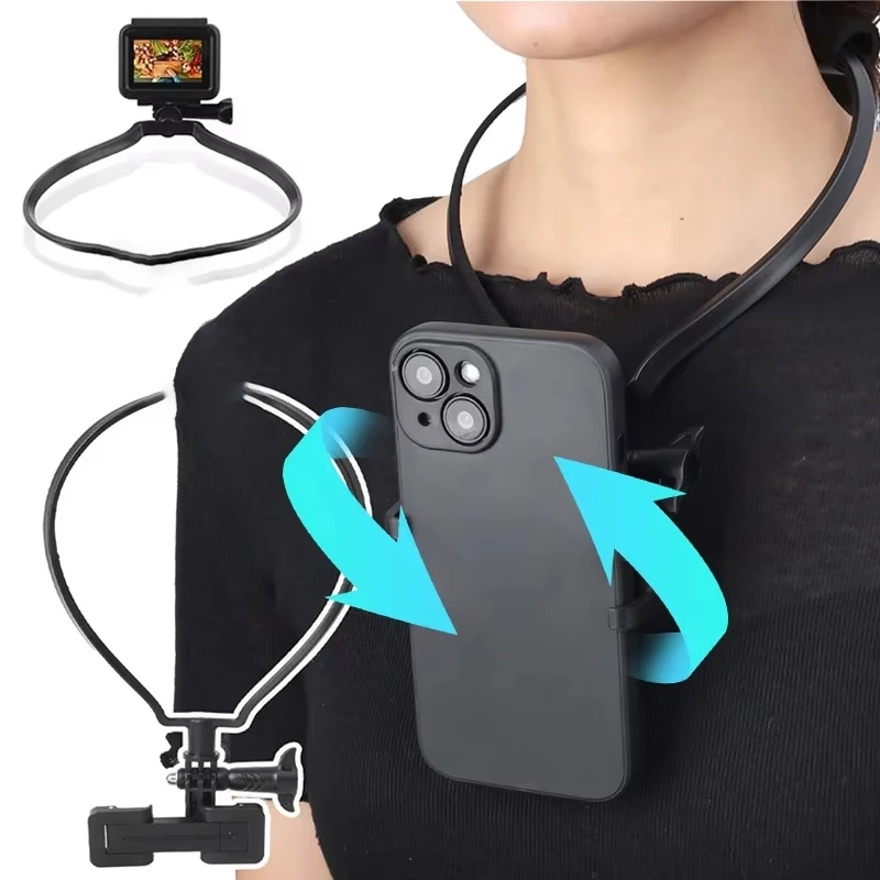 Tragbarer Hals-Telefonständer, drehbarer Handy-Ständer, Halskettenhalterung, Bett, 360-Grad-Telefonhalter für iPhone GoPro DJI