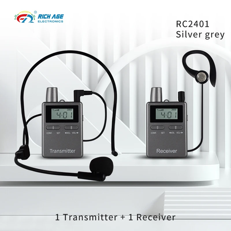 

RC 2401 Silver Grey Audio Guide System 1Ttransmitter Plus 1Receiver With Microphone For Outdoor Horseback Riding Church Meeting