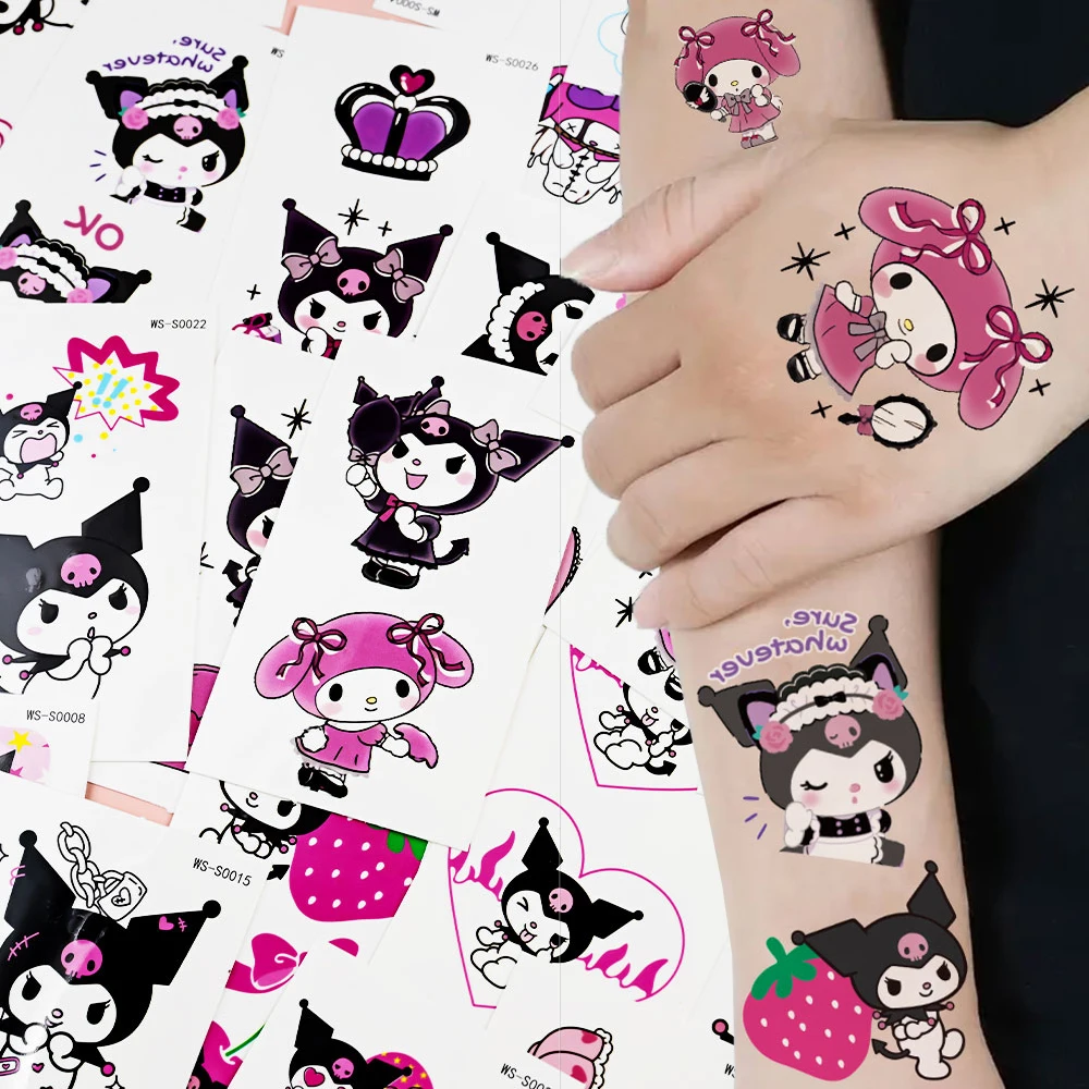 

30pcs Sanrio Melody Kuromi Tattoo Stickers Cute Girl Anime Decal Waterproof Lasting Tattoos Children Arm Body Art Tattoo Sticker