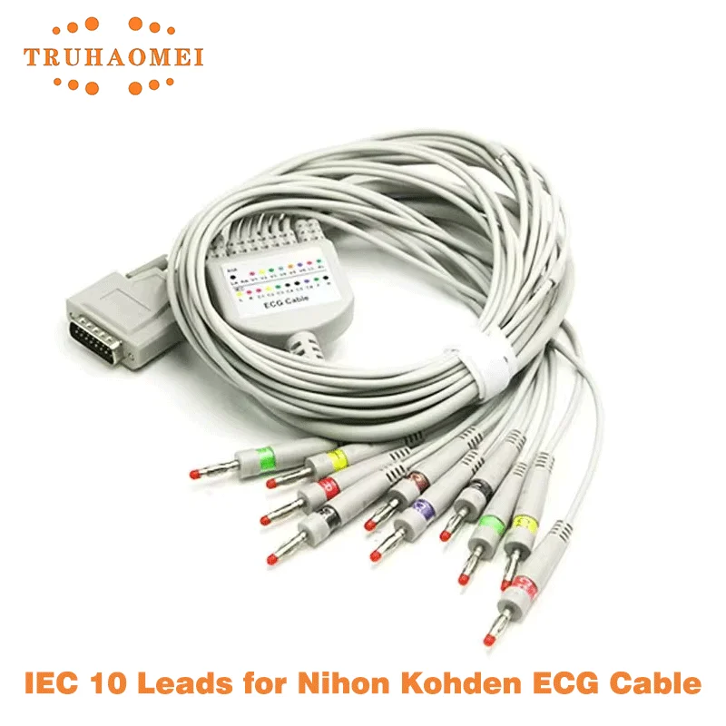DB15 Pin ECG Cable 10 Leads For Nihon Kohden 9620 Biocare Comen 1200 Banana 4.0 AHA or IEC Standard EKG Cable with 10 Leadwire