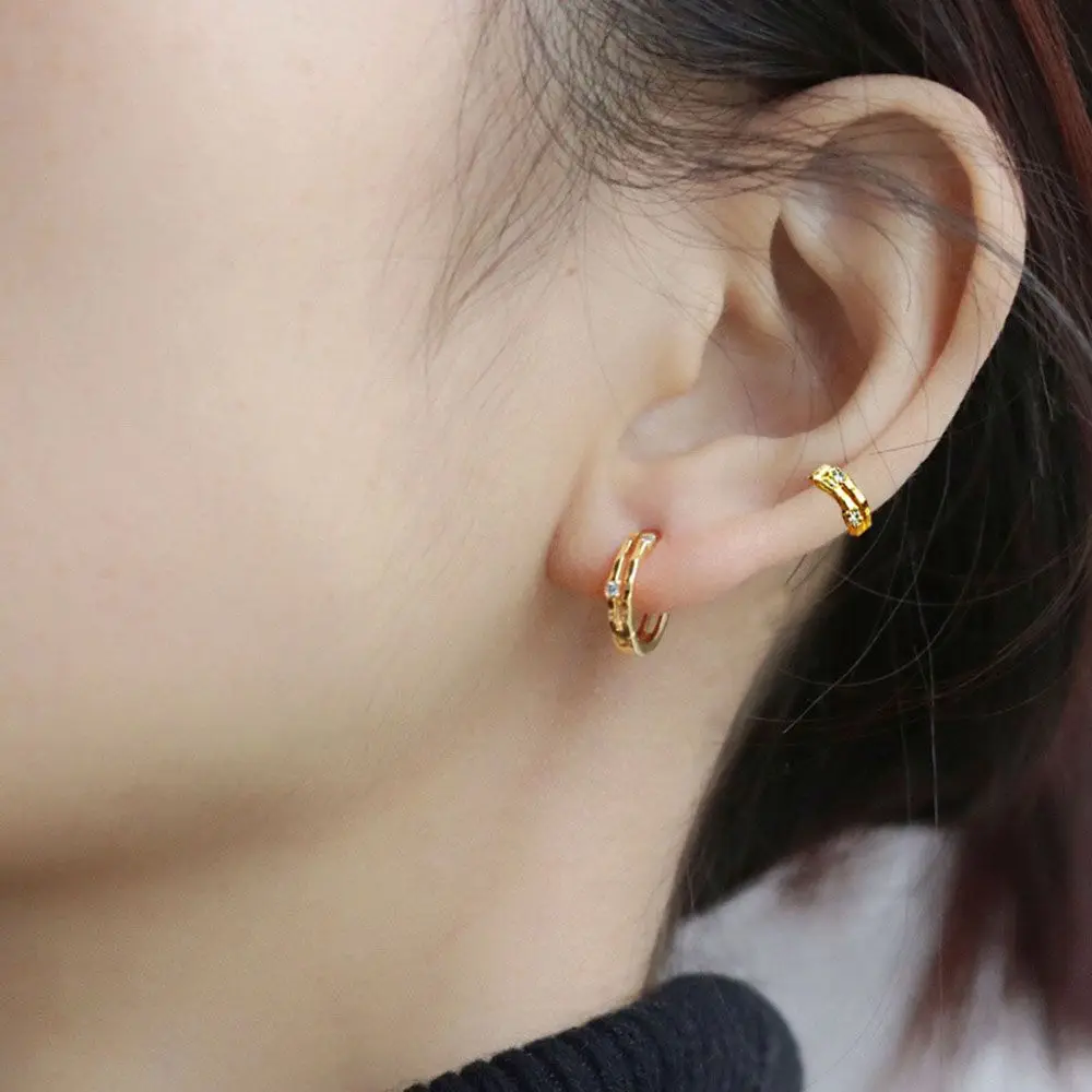 Tiny Gold Plated Piercing Cartilage Jewelry Cubic Zirconia Hoop Earrings Cuff Earrings Huggie Stud