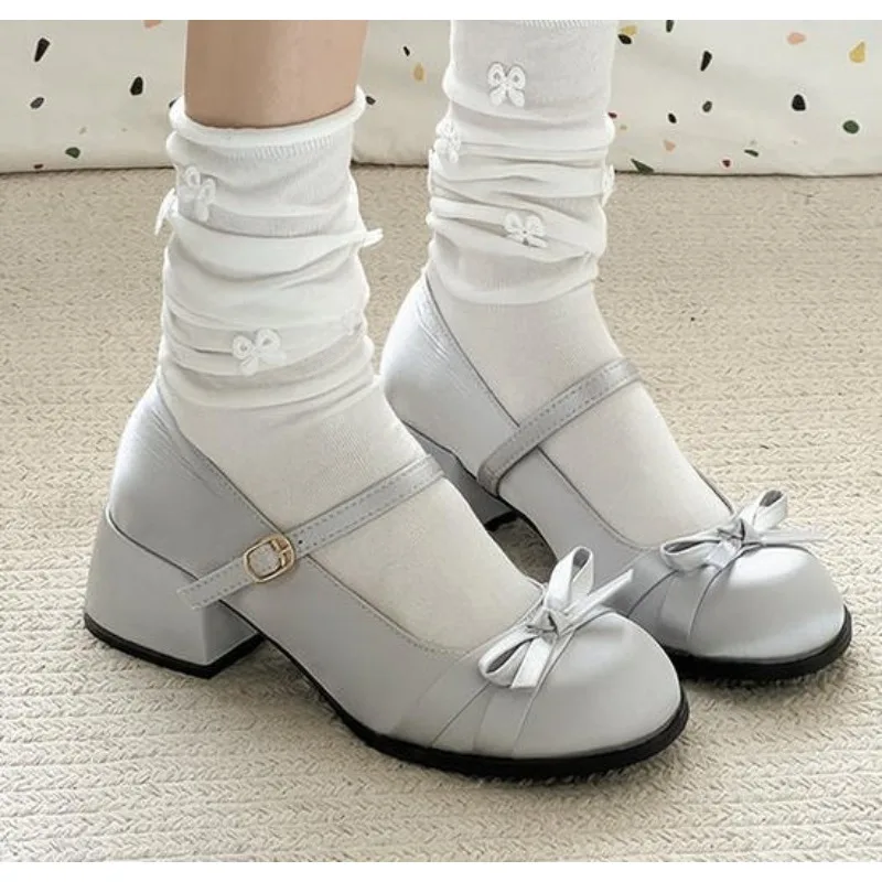 

Design Spring New Thick Heel Women Mary Jane Shoes Square Toe Shallow Butterfly-knot Ladies Casual Leather Shoes