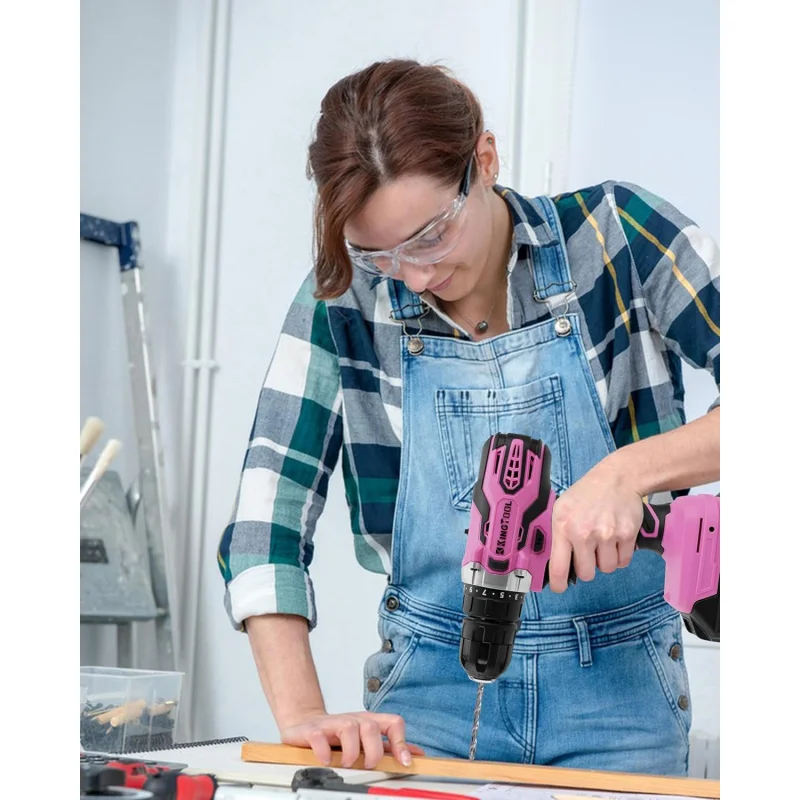 267-Piece Tool Kit Set - Pink  Set with 21V Crodless Power Drill Driver
