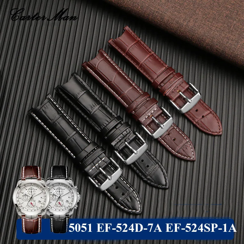 Genuine Leather Watch Band For CASIO Edifice 5051 EF-524 EF-524D-7A EF-524SP-1A Cowhide Strap Bracelet Men Watchband belt 22mm