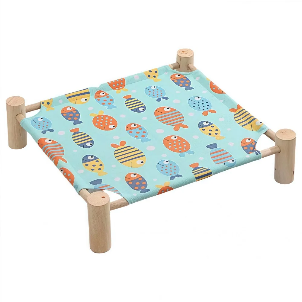 

Moisture-proof Elevated Cat Bed Breathable Wooden Cat/Dog Hammock Portable Detachable Cat Mat Four Seasons Pets Furniture