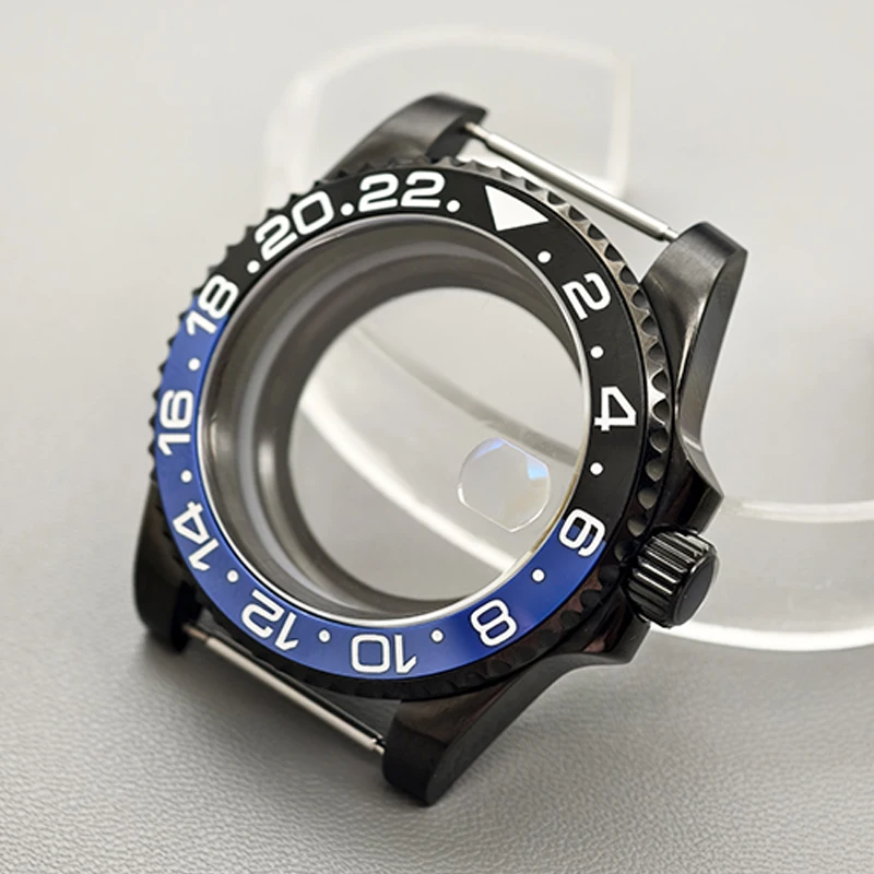 

40mm SUB Black Watch Case Sapphire Glass Fits 4R35 4R36 7S NH35 NH36 Movement Transparent Back Cover Men Watch Refit Parts