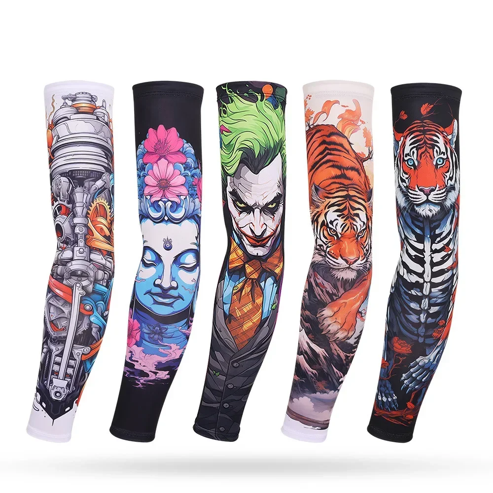 

New Biker Tattoo Arm Sleeves Cycling Running Fishing Arm Cover Summer Sports Cuff UV Sun Protection Cooling Basketball Elbow Pad