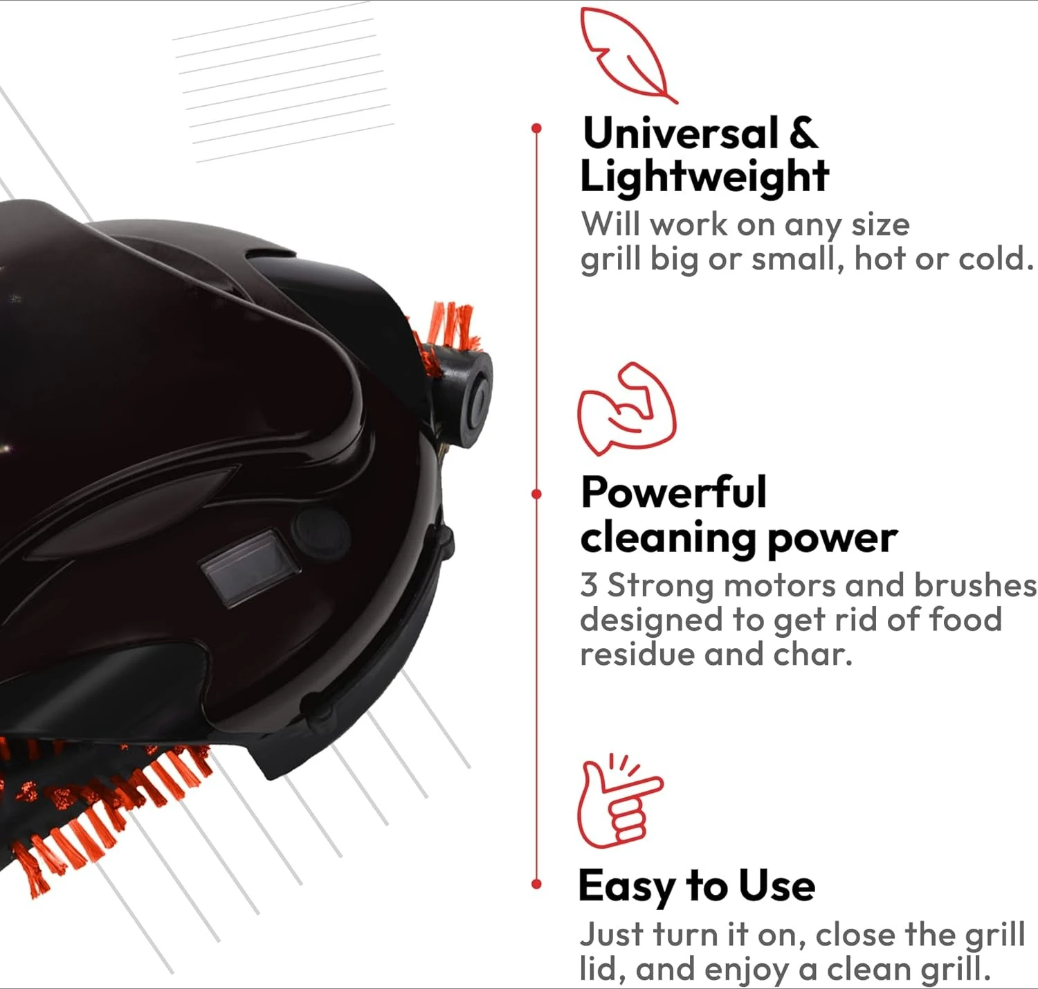 روبوت تنظيف الشواية الأوتوماتيكي مع فرش نايلون، منظف شواية الشواء، فرشاة، مكشطة، (عربة شواء سوداء + حقيبة حمل)