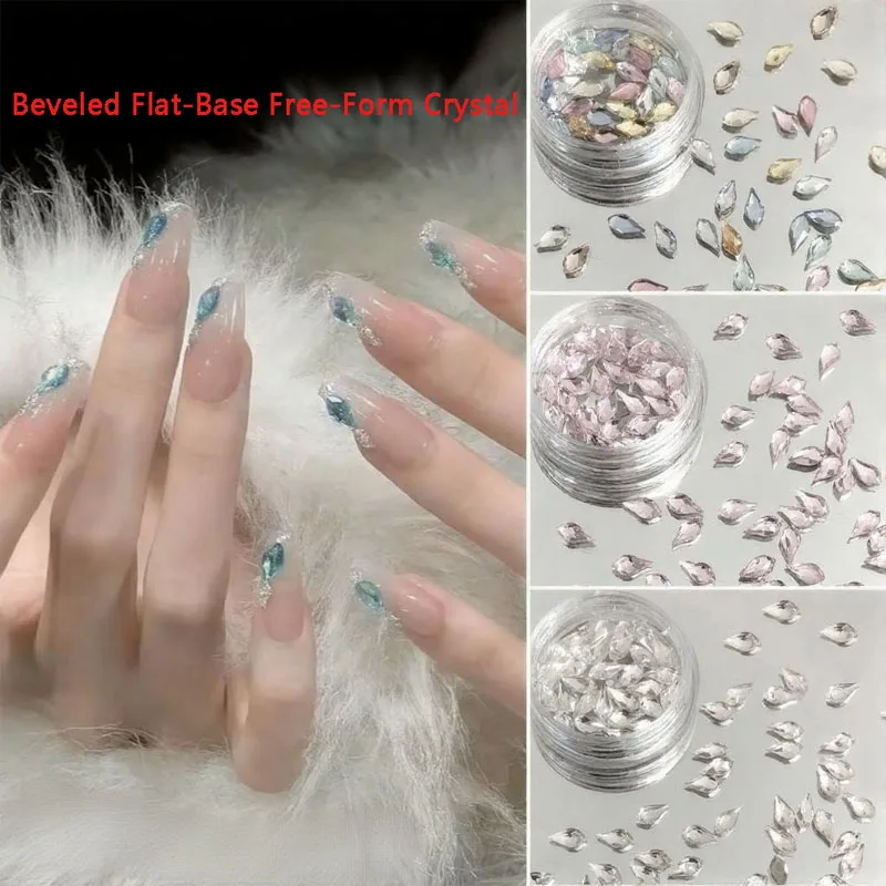 1 Box Unregelmäßige K9 Kristall Abgeschrägte Flache Basis Rosa Blau Champagner Nail art Dekorationen Beliebte Nagel Bohrer Zubehör