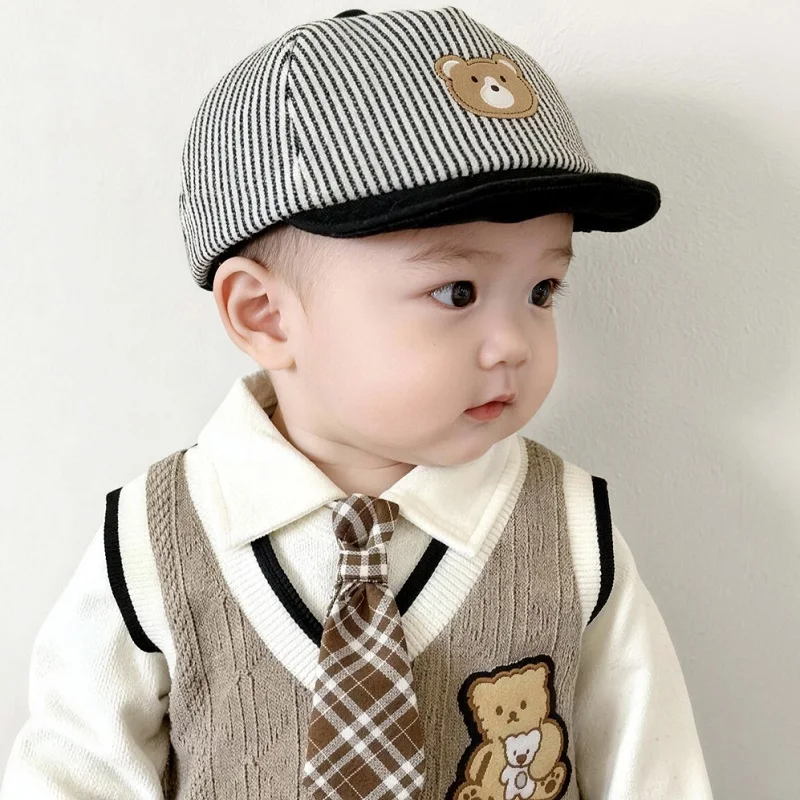 

3-16 Months Korean Baby Hat Spring and Autumn New Cute Cartoon Bear Sun Hat Baby Sunscreen Baby Peaked Hat