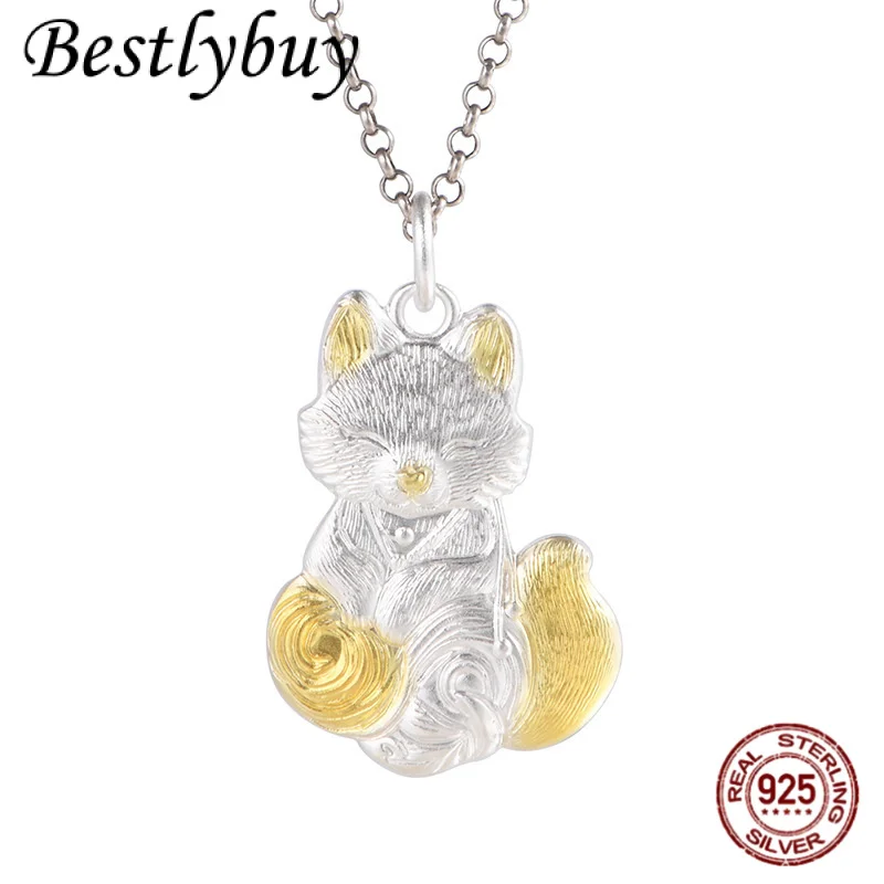 

Новый серебряный кулон 990 футов для женщин, чистое серебро, позолоченный персонализированный кулон с лисой, модный и милый ювелирный подарок