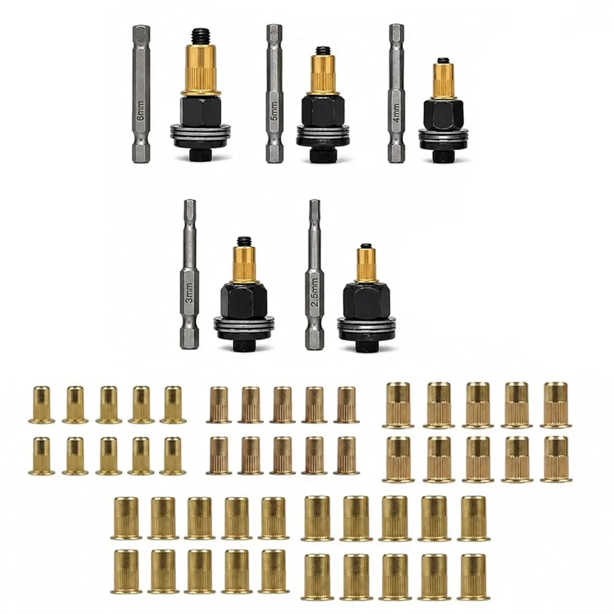 Carbon Steel Rivet Nut Tool Kit, M3 M5 M6 M8 Electric Drill Operated Rivnut Insert Accessories, Head Rivet Nut Tool