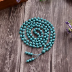 8mm Blue Turquoise Knotted 108 Mala Prayer Bead Necklace Meditation Yoga Japamala Rosary Jewelry for Men and Women
