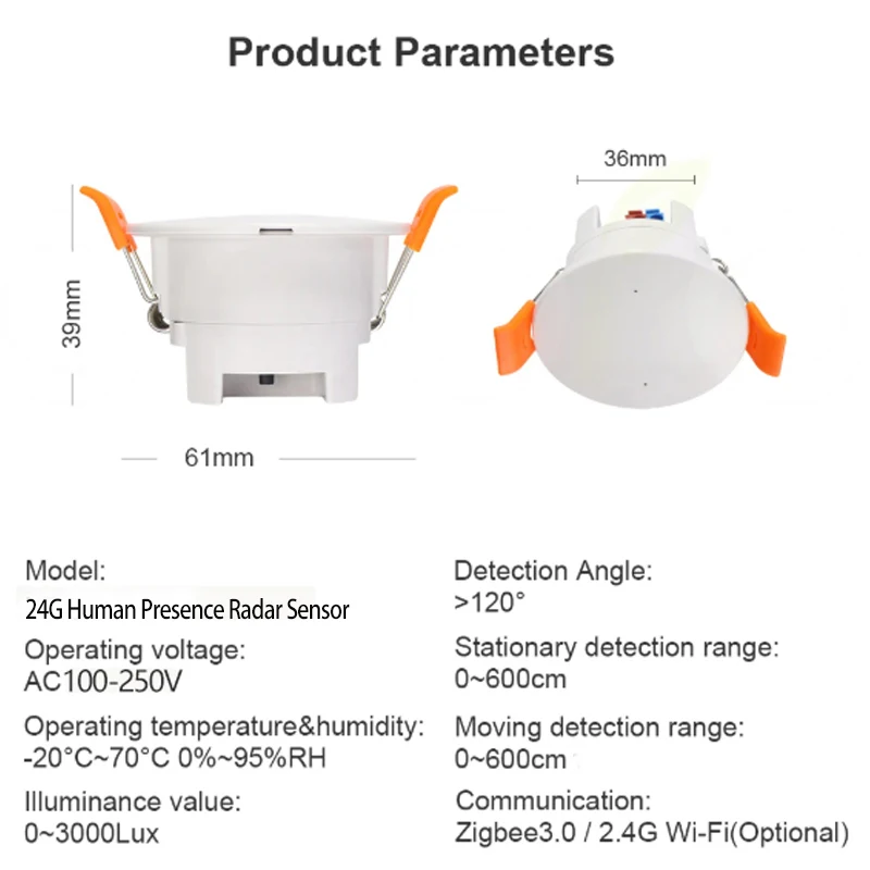Tuya ZigBee/WiFi 24G MmWave Human Presence Sensor AC100-250V Ceiling Motion Static Detector with Luminance Monitoring Smart Life image 5