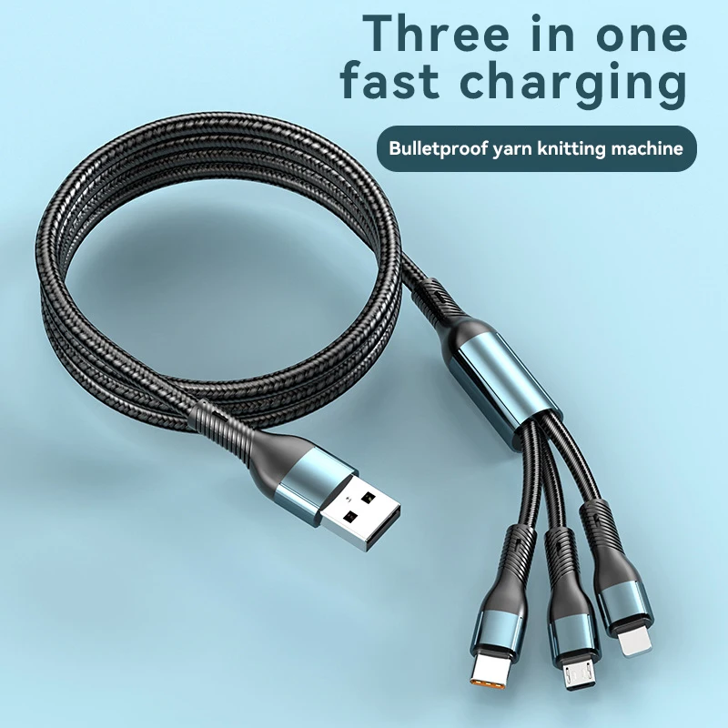 120W 5A 3 In 1 USB Fast Charging Cable  Type C Micro USB Cable Data Cord For Realme Samsung Huawei P50 Phone USB Charging Cable