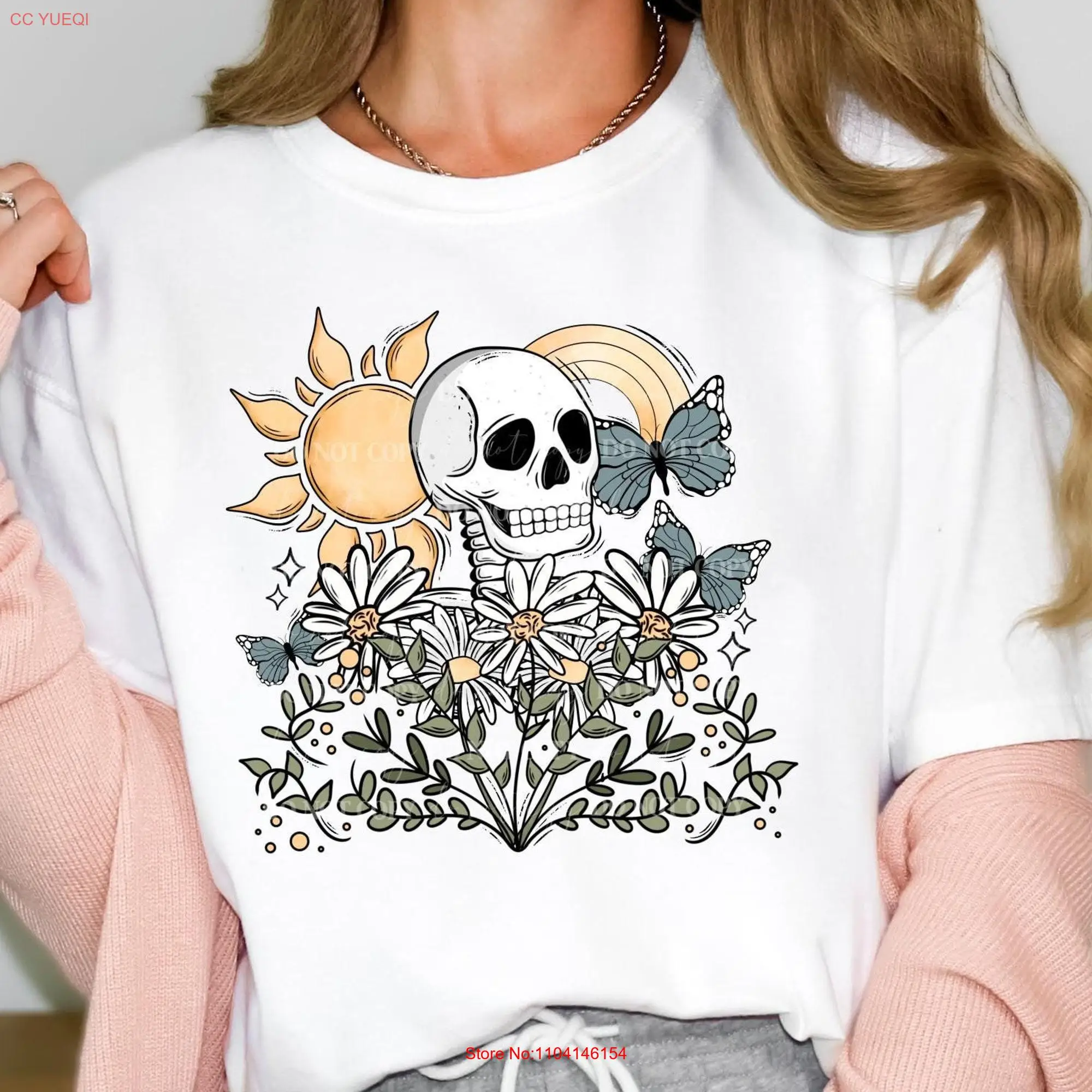 Skeleton Sunshine Halloween T Shirt Cute Spooky Season long or short sleeves